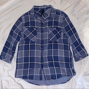 Seven 7 - Blue Plaid Button Down 3/4 Sleeves Sz M